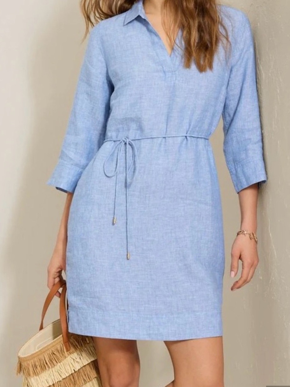 Tommy Bahama Light Blue Linen Tie-Waist Shirt Dress size M.